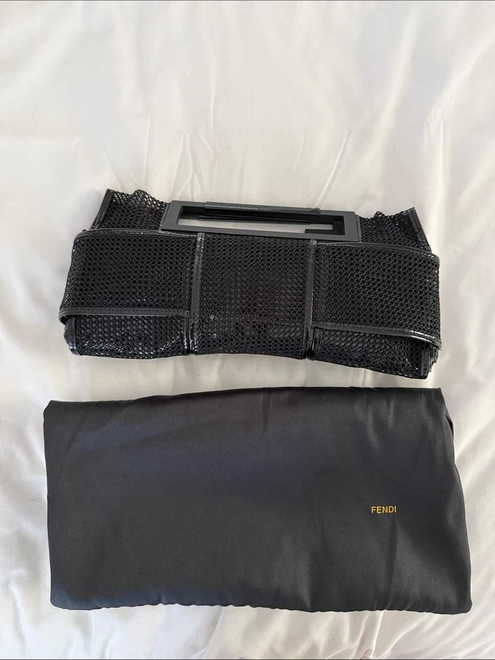 Fendi Black Mesh Sequin Handbag with Rectangular Handle